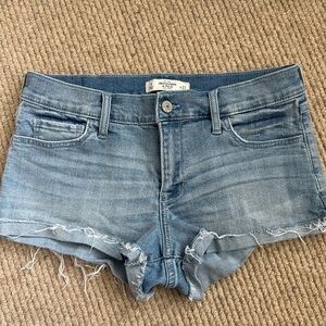 Abercrombie & Fitch Blue Jean Shorts with Distressed Hem